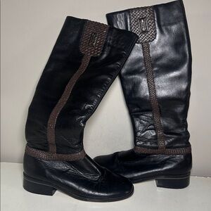 G. Wiz Black Leather Knee-High Boots with Brown Accents